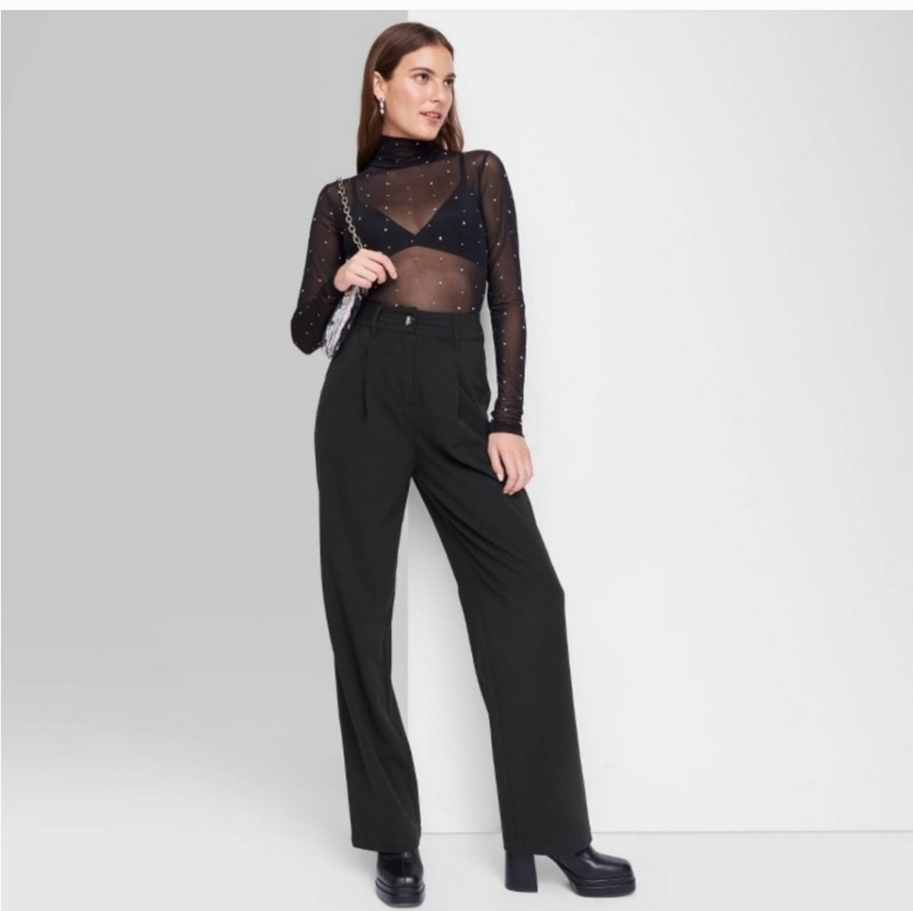 Women's High Rise Black Polyester Wide Leg Relaxed Pants - Wild Fable - 17